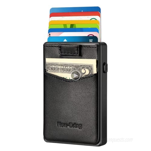 NEW-BRING Leather Pop Up Wallet for Men Minimalist Credit Card Holder Slim RFID Blocking Card Case