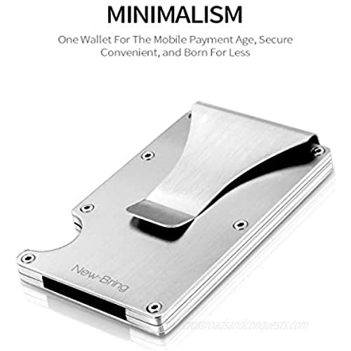 NEW-BRING Slim RFID Credit Card Holder for Men Money Clip Aluminum Metal Wallet Front Pocket Card Case (Silver)
