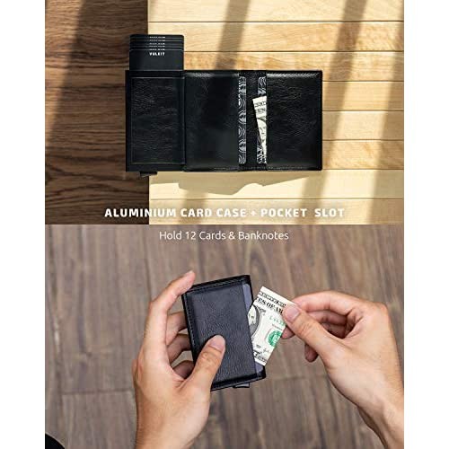 Pop Up Wallet Credit Card Holder with Money Clip Vintage Leather RFID Bolcking Slim Business Card Case