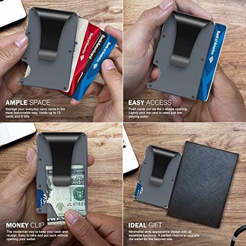 RFID Blocking - Carbon Fiber Minimalist Wallet for Men - Credit Card Holder Money Clip - Ideal Gift