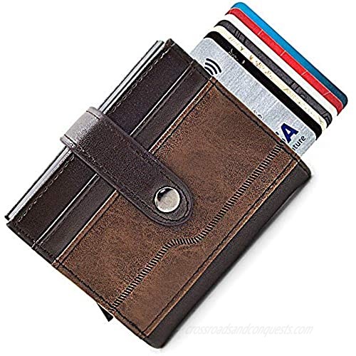 RFID Blocking Credit Card Holder-Genuine Leather Minimalist Wallet -Slim Pop-up Card Holder