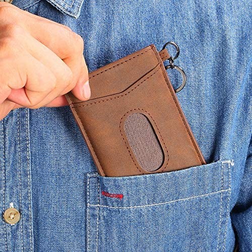 RFID Blocking Pop Up Credit Card Holder Genuine Leather Business Wallet Aluminum Card Case Minimalist & Slim Design (Coffee)