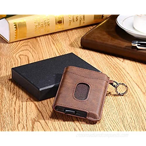 RFID Blocking Pop Up Credit Card Holder Genuine Leather Business Wallet Aluminum Card Case Minimalist & Slim Design (Coffee)