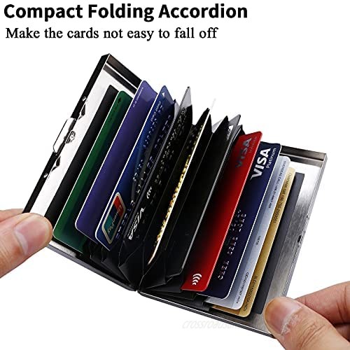 RFID Credit Card Holder Metal Wallets Credit Card Protector Business Card Holder for Men Women Gift Box Package Upgrade 10 Card Slots（Black）