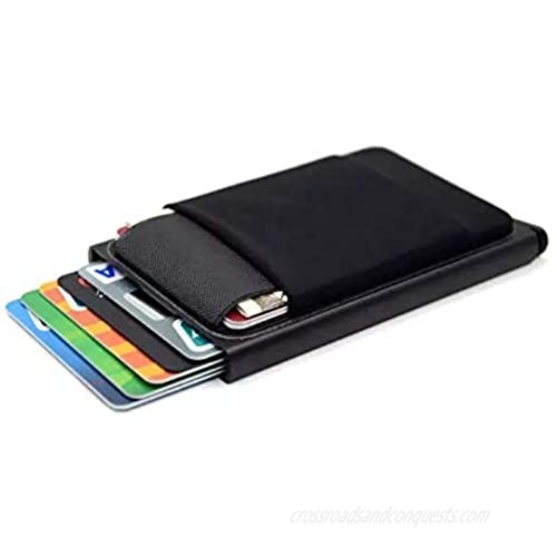 Slim Aluminum Wallet Minimalist Black Color Credit Card Holder With Elastic Back RFID Metal Blocking Card Wallets for Men Women (Black)