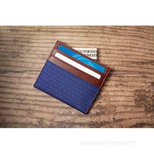 Slim Card Case for Men in Silk and Leather Holds 4 Credit Cards and Banknotes