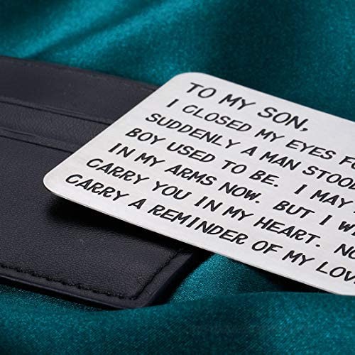 Son Wallet Insert Card Christmas Birthday Gifts for Sons Teen Boy Graduation Gifts 2021 from Mom To My Son Adult Gifts for Him Men Stepson Deployment Valentine Present Stocking Stuffer from Step Mom