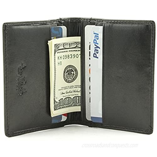 Tony Perotti Mens Italian Bull Leather Thin Bifold Credit Card Holder Wallet in Black