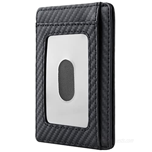 Travelambo Front Pocket Minimalist Leather Slim Wallet RFID Blocking Carbon Fiber Texture(Black)
