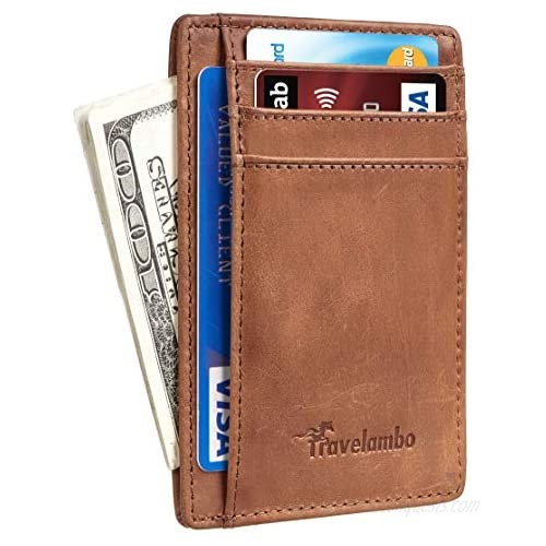 Travelambo Front Pocket Minimalist Leather Slim Wallet RFID Blocking Medium Size