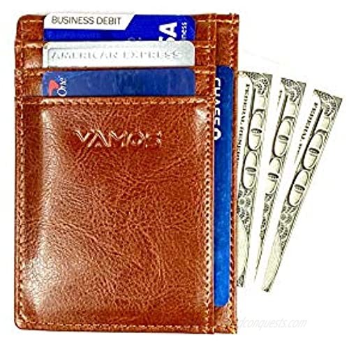 VAMOS Minimalist Slim Wallet for Men and Women - RFID Blocking Front Pocket Genuine Top-Grain Leather Card and Cash Holder with Stylish Gift Box.