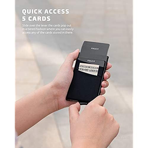 VULKIT Card Holder with Money Pocket Pop Up Wallet RFID Blocking Slim Metal Bank Card Case Holds 5 Cards and Notes(Black)