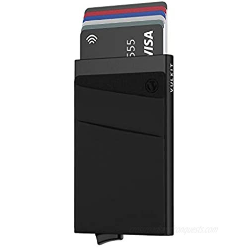 VULKIT Card Holder with Money Pocket Pop Up Wallet RFID Blocking Slim Metal Bank Card Case Holds 5 Cards and Notes(Black)