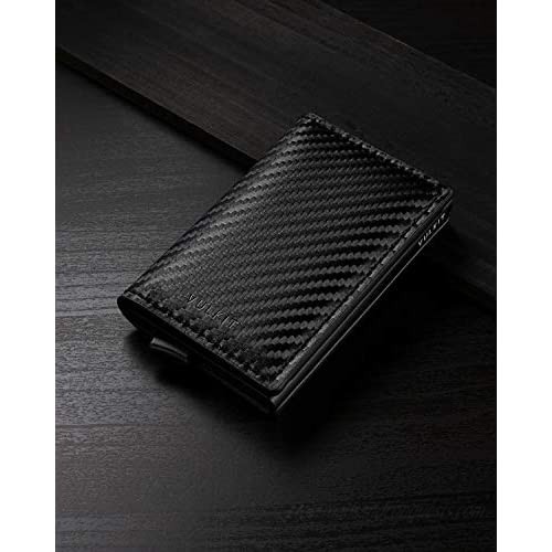 VULKIT Credit Card Holder RFID Blocking Leather Automatic Pop Up Wallet Aluminum Slim Pocket Bifold Business Card Case