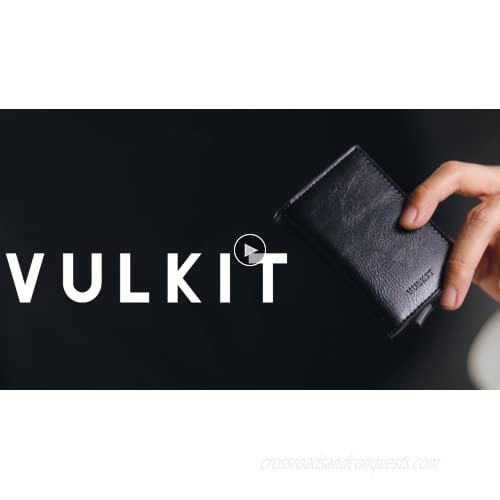 VULKIT Credit Card Holder RFID Blocking Leather Automatic Pop Up Wallet Aluminum Slim Pocket Bifold Business Card Case