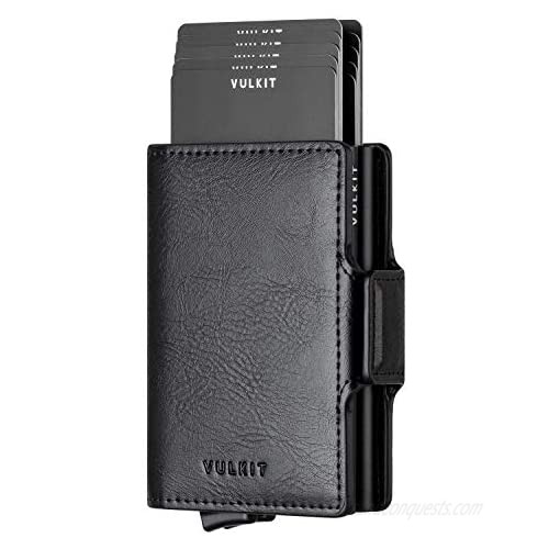 VULKIT Credit Card Holder RFID Blocking Leather Automatic Pop Up Wallet Slim Money Clip Wallet Double Card Case for Men and Women