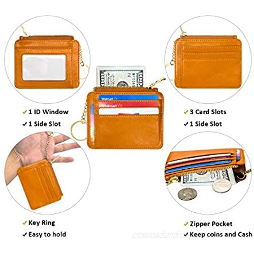Padike Womens Slim Credit Card Holder Mini Front Pocket Wallet Coin Purse Keychain(Apricot)