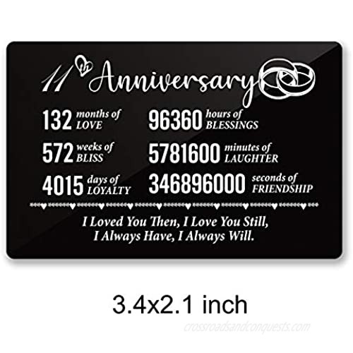 11th Anniversary Card for Husband Wife 11 Year Anniversary Card for Him Her Anniversary Wedding Engraved Wallet Card Inserts for Couple(Black)