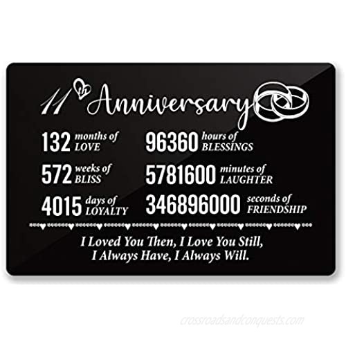 11th Anniversary Card for Husband Wife  11 Year Anniversary Card for Him Her  Anniversary Wedding Engraved Wallet Card Inserts for Couple(Black)
