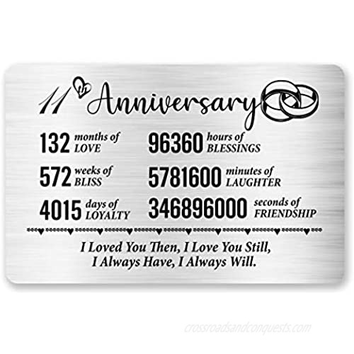 11th Anniversary Card for Husband Wife  11 Year Anniversary Card for Him Her Best Anniversary Wedding Engraved Wallet Card Inserts Card for Couples