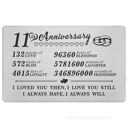 11th Anniversary Card Gifts for Him Her 11 Year Wedding Anniversary Wallet Card Steel Gifts for Men Wife Husband
