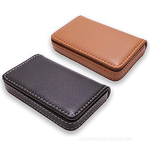 2 Pack PU Leather Business Card Holder  Muulaii Credit Card Holder Name Card Holder Wallet Case with Magnetic Shut for Men and Women