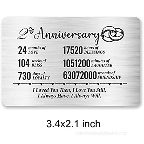 2nd Anniversary Card for Husband Wife 2 Year Anniversary Card for Him Men Boyfriend Girlfriend Anniversary Wedding Engraved Wallet Card Inserts for Couple Men Women
