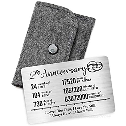2nd Anniversary Card for Husband Wife 2 Year Anniversary Card for Him Men Boyfriend Girlfriend Anniversary Wedding Engraved Wallet Card Inserts for Couple Men Women