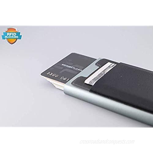 2PCS Aluminum Credit Cards Holder Pop Up Slim Card Wallet RFID Blocking Card Protector-1pc(Silvery grev) & Minimalist Wallet Vertical Card/Money Holder-1pc