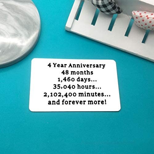 4th Anniversary Card Gifts for Him Engraved Wallet Insert Card for Boyfriend Husband 4 Year Wedding Anniversary Present for Him Christmas Birthday Fathers Day Valentines Day Gift 4 Year Anniversary Card for Men