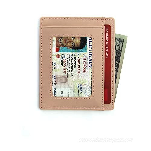 Andar Leather Slim Wallet with ID Window  Minimalist Front Pocket RFID Blocking Card Holder Made of Full Grain Leather - The Freeman