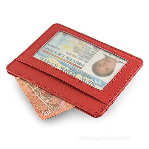 BEKESEN Slim Leather Credit Card Holder Minimalist Pocket Wallet with ID Window