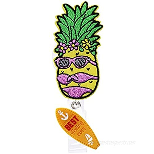 Bikini Pineapple Summer Funny Retractable Name Card Badge Holder Reel with Alligator Clip  24 inches Thick Pull Cord