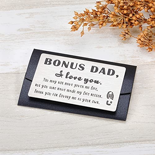 Bonus Dad Gifts Wallet Insert Card from Daughter Son Fathers Day Birthday Wedding Christmas Thanksgiving Day Gifts for Stepdad Bonus Dad Engraved Wallet Card Inserts from Kids