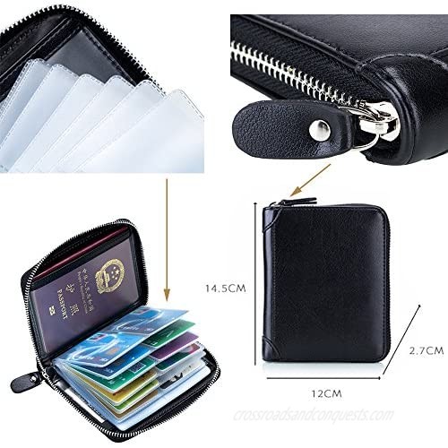 Boshiho RFID Blocking 24 Slot Credit Card Holder Wallet Real Leather Multi Card Organizer Wallet with Zipper