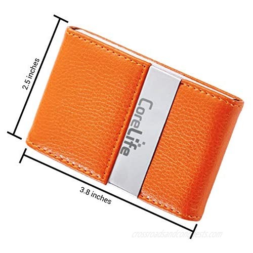 CoreLife Professional Business Card Holder Vegan Leather Magnetic Fold Business Card Case for Men & Women