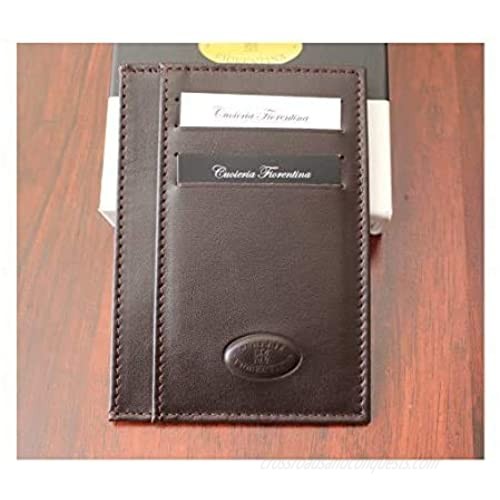 Cuoieria Fiorentina Slim Sleeve Dark Brown Wallet Premium Calf Leather Made in Italy - Holds 10+Cards +Cash - Slim Profile Reduces Wallet Bulk