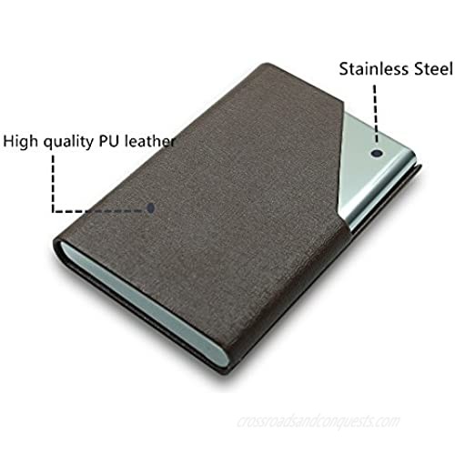 Efaithtek Professional Business Card Holder Business Name Card Holder Luxury PU Leather & Stainless Steel Multi Card Case - Keep Your Business Cards Clean (Brown)