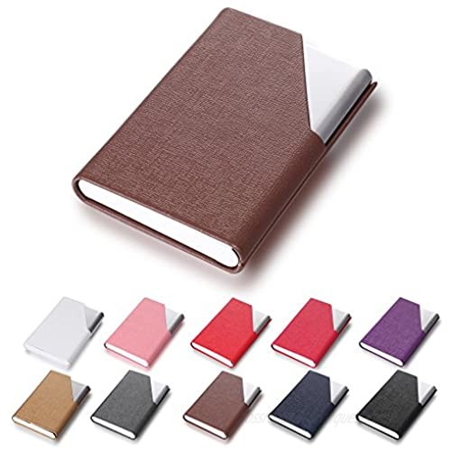 Efaithtek Professional Business Card Holder Business Name Card Holder Luxury PU Leather & Stainless Steel Multi Card Case - Keep Your Business Cards Clean (Brown)