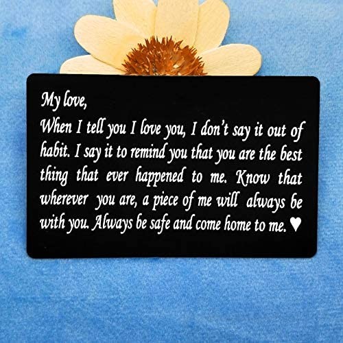 Engraved Wallet Inserts Card Anniversary Wedding Gifts for Husband Wife Valentines Day Gift for Boyfriend Girlfriend Christmas Birthday Gifts for Men Women Love Note Card Deployment Gifts for Men