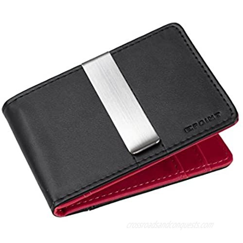 Epoint ECM08A02 Black Red Suppliers For Travel Leather Wallet Stainless Steel Money Clip and 4 Card Holders Groomsmen Gift