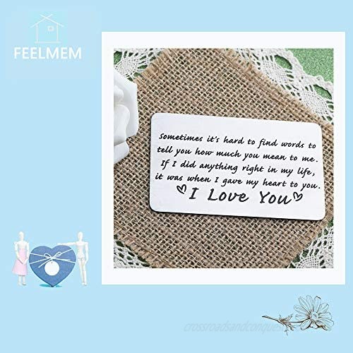 FEELMEM Engraved Wallet Insert Card Boyfriend Husband Love Note Card Gifts Sometimes Its Hard to Find Words to Tell You How Much You Mean to Me Mental Wallet Card Anniversary Card Deployment Gift from Wife Girlfriend