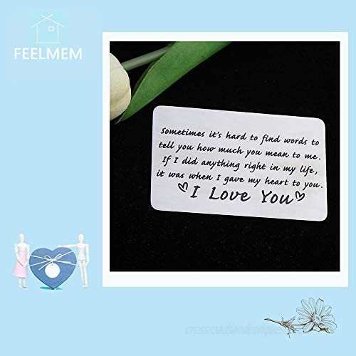 FEELMEM Engraved Wallet Insert Card Boyfriend Husband Love Note Card Gifts Sometimes Its Hard to Find Words to Tell You How Much You Mean to Me Mental Wallet Card Anniversary Card Deployment Gift from Wife Girlfriend