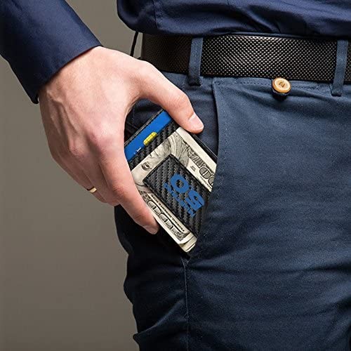 Ford Mustang 5.0 in Blue Black Carbon Fiber Leather Wallet RFID Block Card Case Money Clip