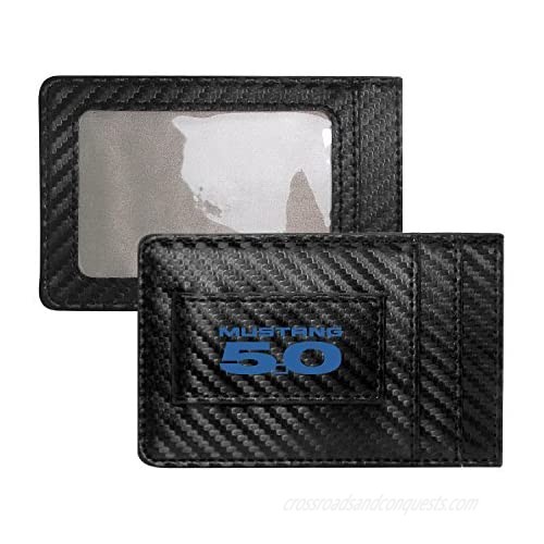 Ford Mustang 5.0 in Blue Black Carbon Fiber Leather Wallet RFID Block Card Case Money Clip