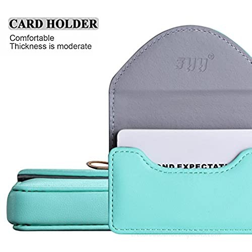 FYY 100% Handmade Premium Leather Business Name Card Case Universal Card Holder with Magnetic Closure (Hold 30 pics of Cards) Mint Green
