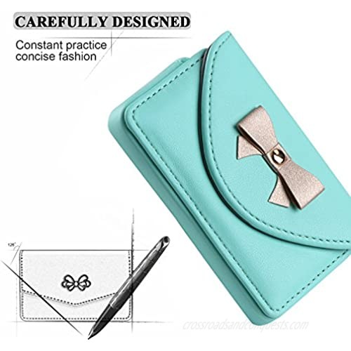 FYY 100% Handmade Premium Leather Business Name Card Case Universal Card Holder with Magnetic Closure (Hold 30 pics of Cards) Mint Green