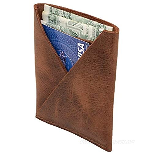 Hide & Drink  Leather Front Pocket Card Holder  Holds Up to 4 Cards Plus Folded Bills / Wallet / Pouch / Case / Organizer  Handmade Includes 101 Year Warranty :: Bourbon Brown