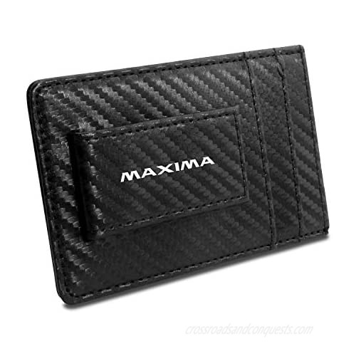 iPick Image Nissan Maxima Black Carbon Fiber Leather Wallet RFID Block Card Case Money Holder 4-3/8 x 2-3/4