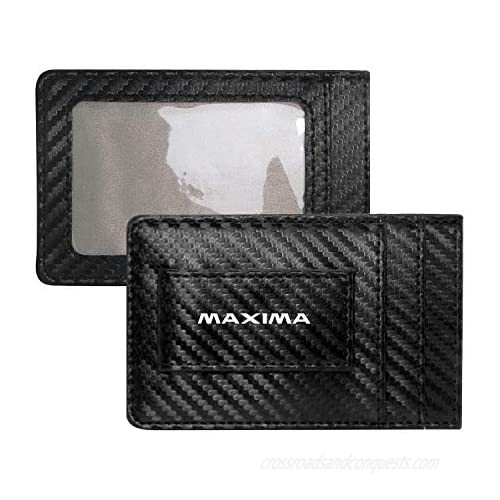 iPick Image Nissan Maxima Black Carbon Fiber Leather Wallet RFID Block Card Case Money Holder  4-3/8" x 2-3/4"